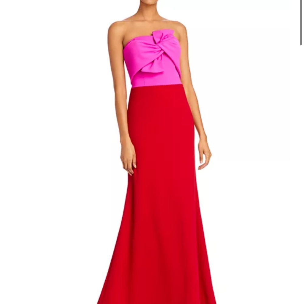 Aqua Pink Strapless Ruffled Bustier Gown